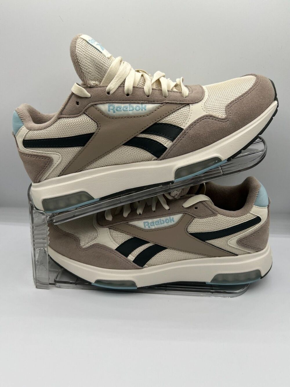 Reebok Classic Leather Mesh Sneakers Beige Black Blue Men’s 9.5 Shoes